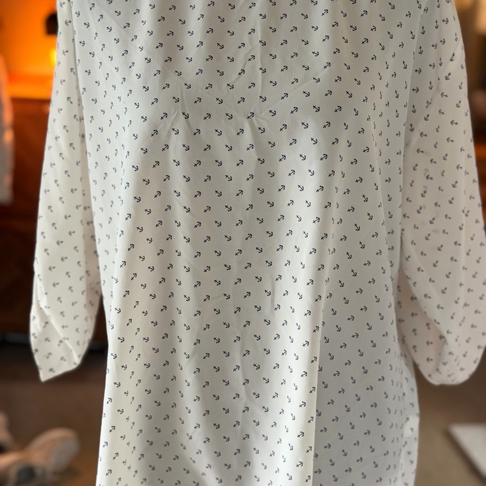 Old Navy Anchor Print Top Coastal Prep Nautical Chic Blouse